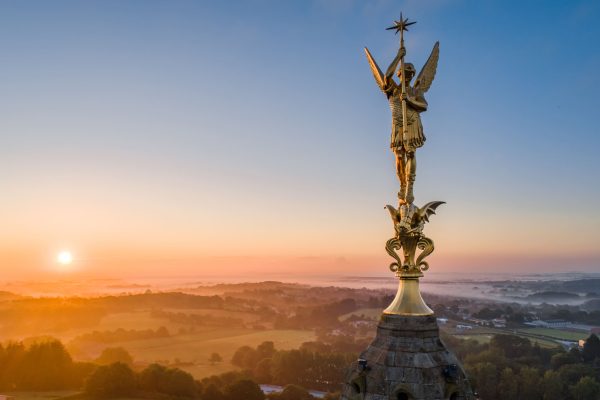 The Archangel Saint Michael from the bell tower of the Church of Saint Michel Mont Mercure in Sèvremont in Vendée