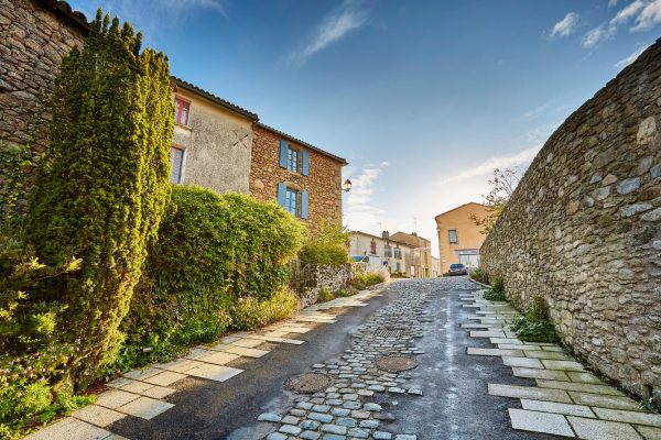 The street of cobblestones in Mallièvre in Vendée Bocage