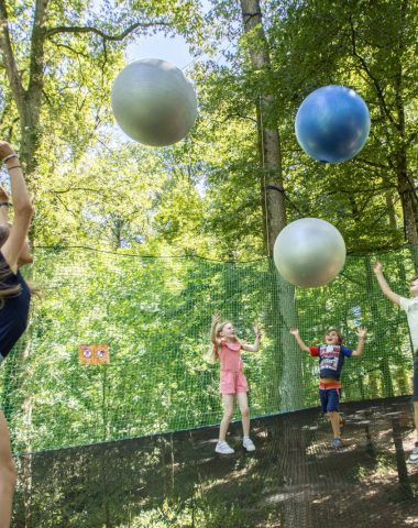 Actividades y juegos para niños (trampofilet: trampolín en los árboles) en el Château des Essarts en Vendée Bocage