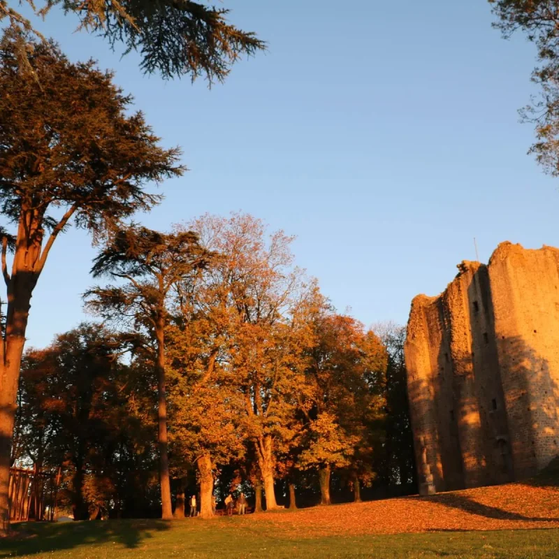 El Château de Pouzauges (pequeña ciudad con carácter) al atardecer en otoño en Vendée